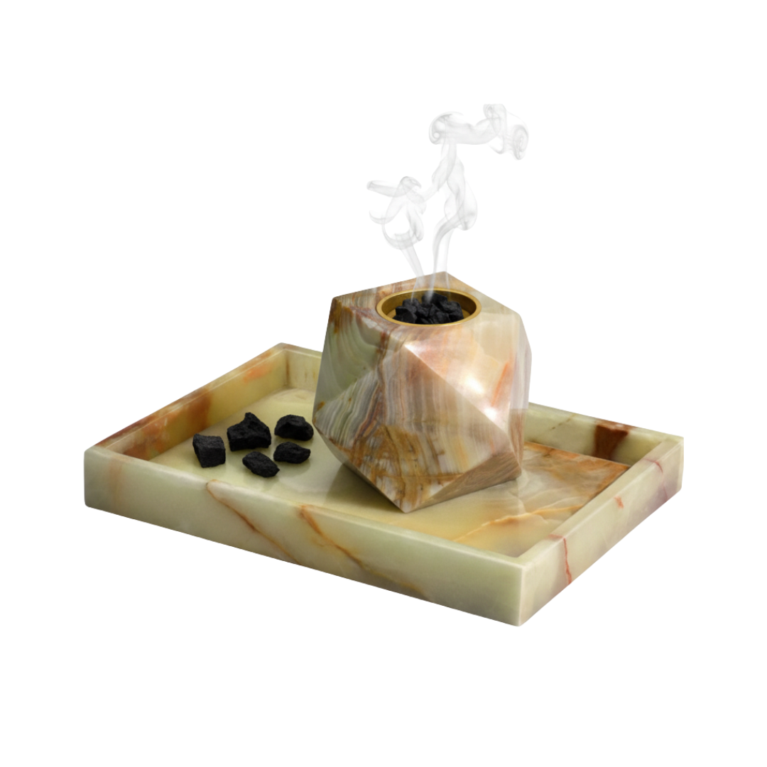 Marble Bakhoor Burner & Tray Set