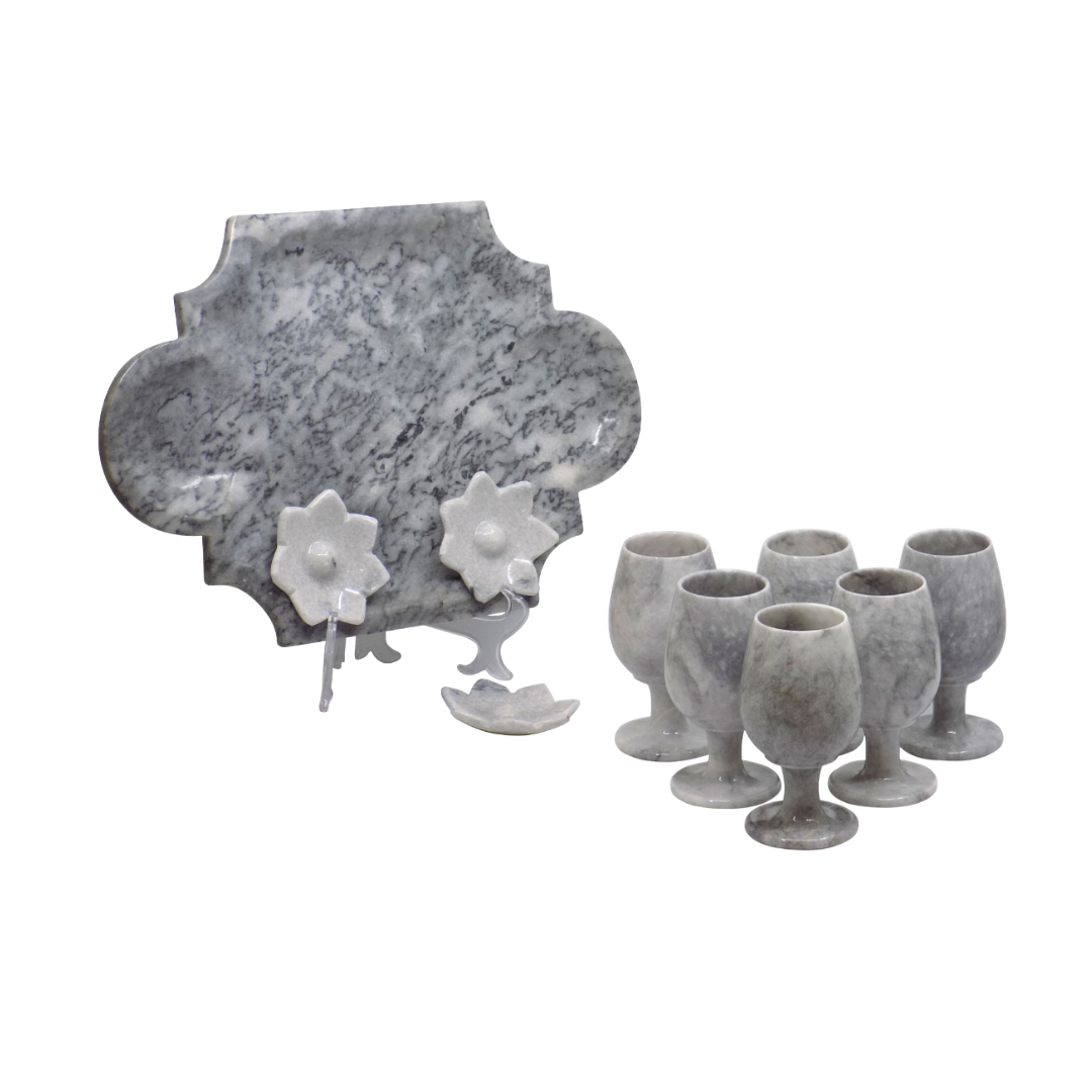 Marble Tray & Glass Set
