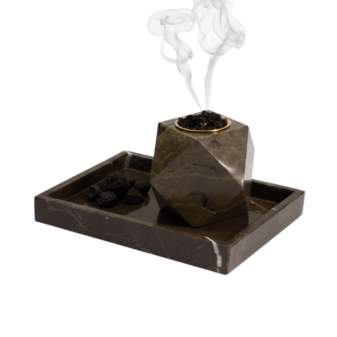 Marble Bakhoor Burner & Tray Set