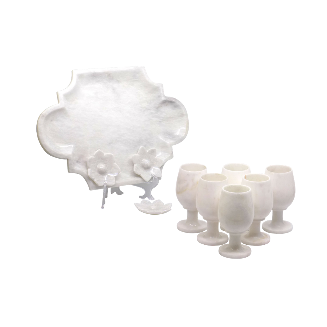 Marble Tray & Glass Set